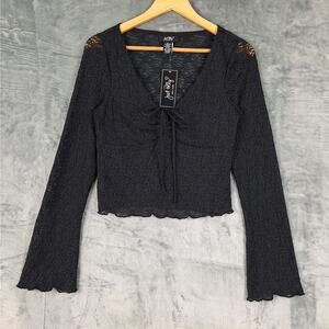 Womens Top Large Black Babydoll‎ Y2K Fairy Grunge Goth Lace Up Whimsygoth NWT